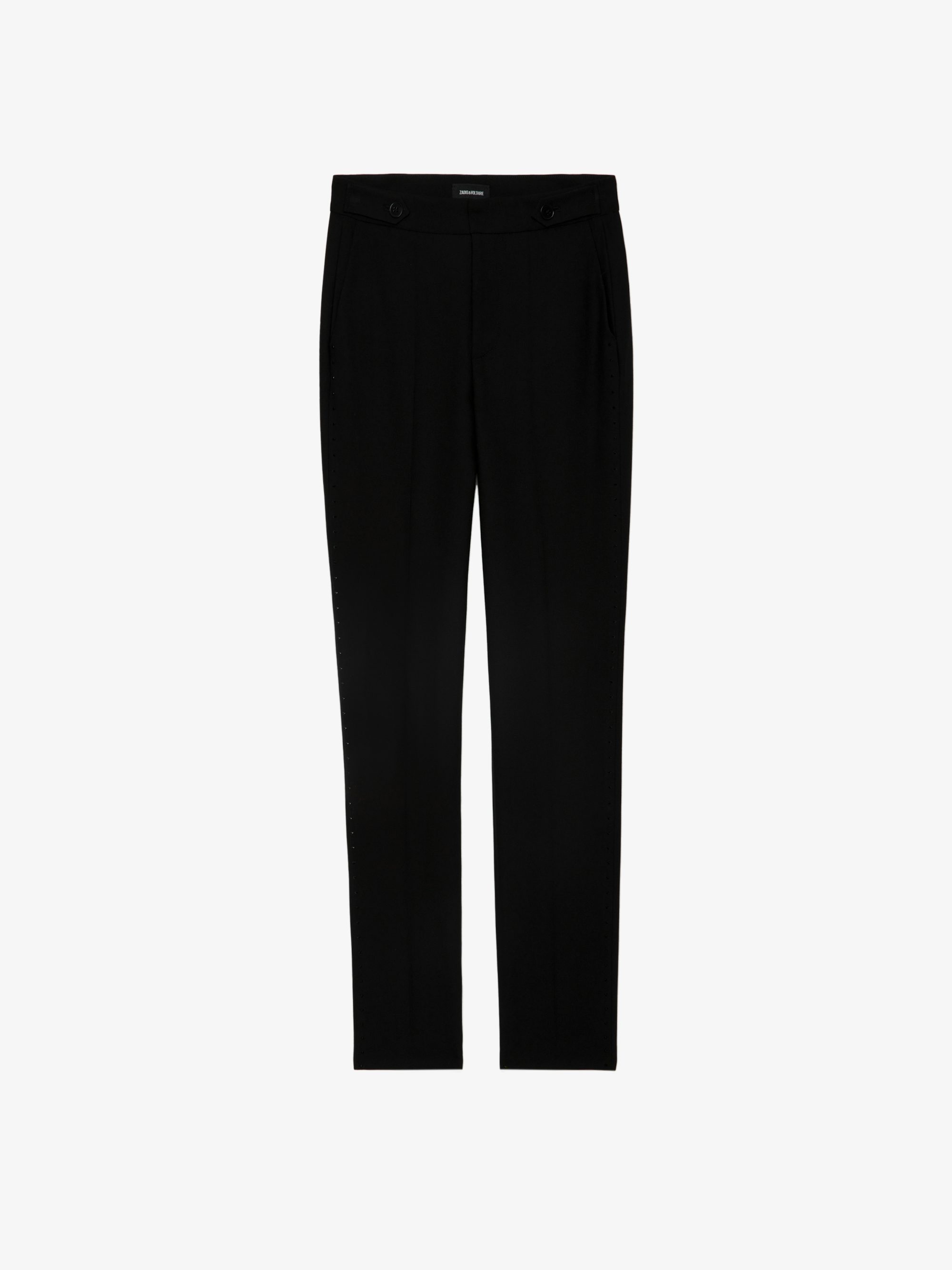 Panny Trousers - Straight-leg tailored trousers with rhinestone stripes and pockets.